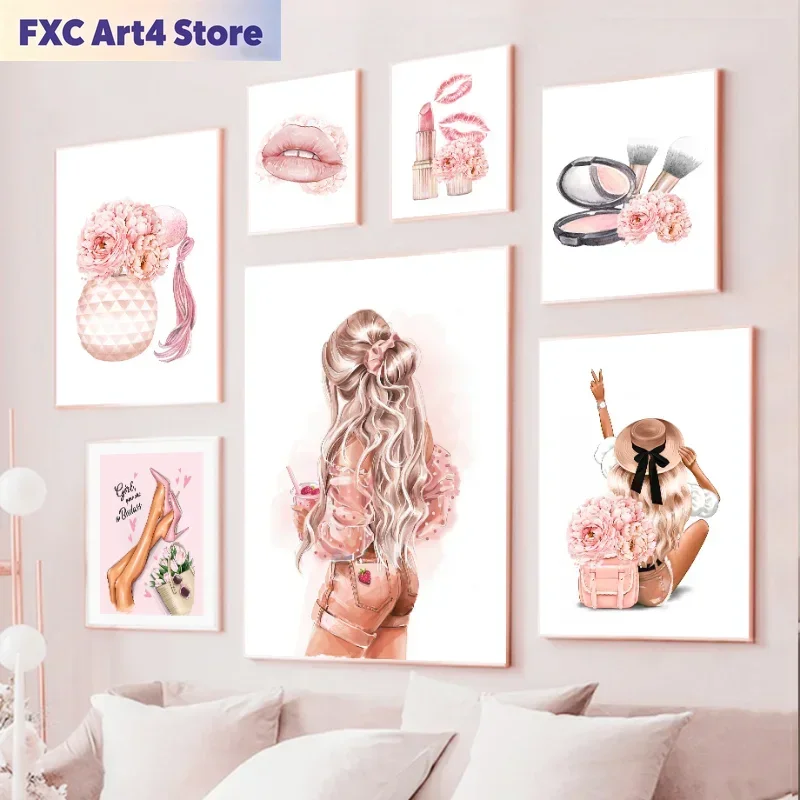 Room Spray Bottle - フレームレスファッションアートキャンバス絵画香水瓶ヒール口紅ハンドバッグ北欧ポスターやプリント壁の写真部屋の装飾