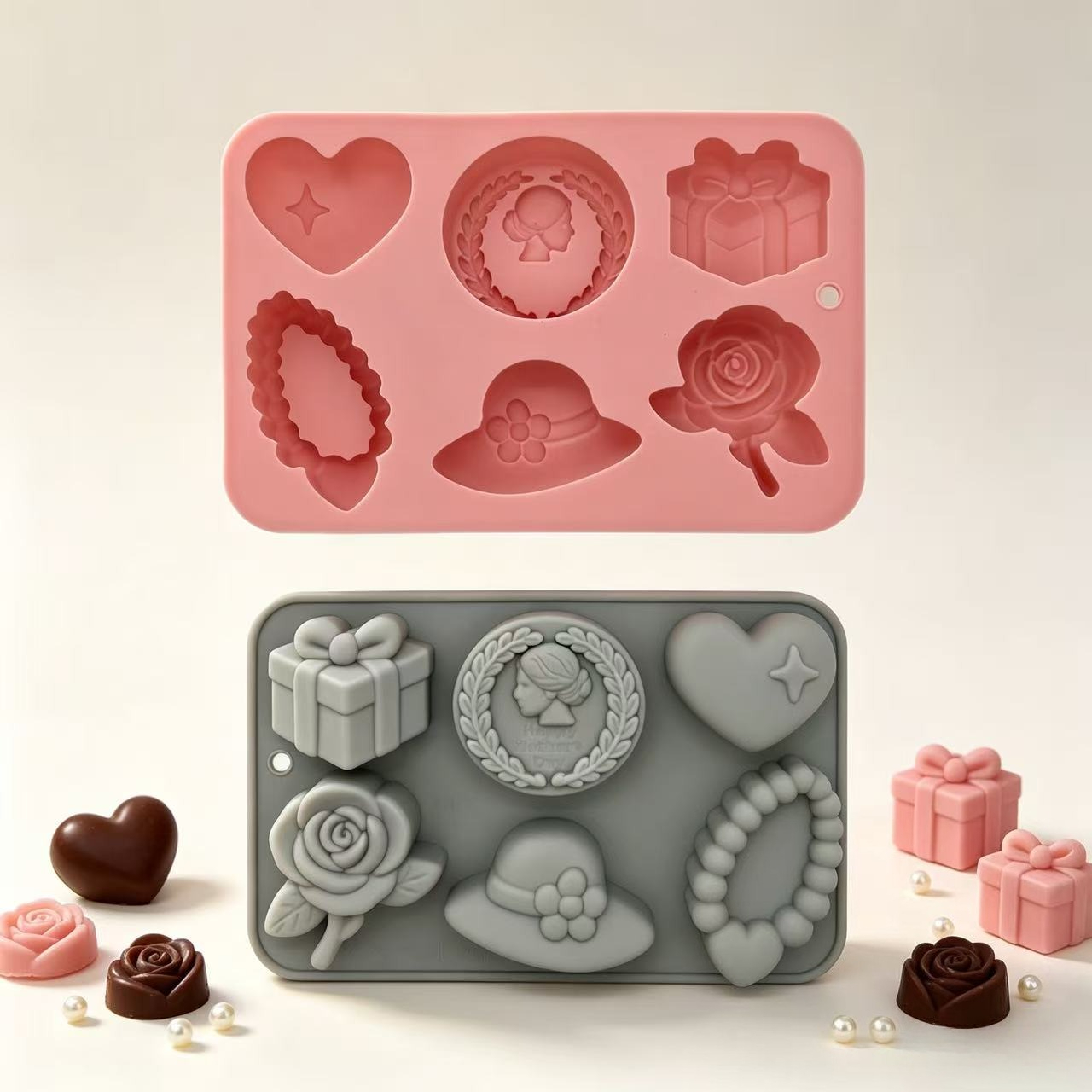 Home Fragrance Rose - 6つの空洞を持つ女性用ローズハート型シリコンモールド、チョコレートケーキ、アロマキャンドル、石鹸、バレンタインパーティーデコレーション用ノンスティック型