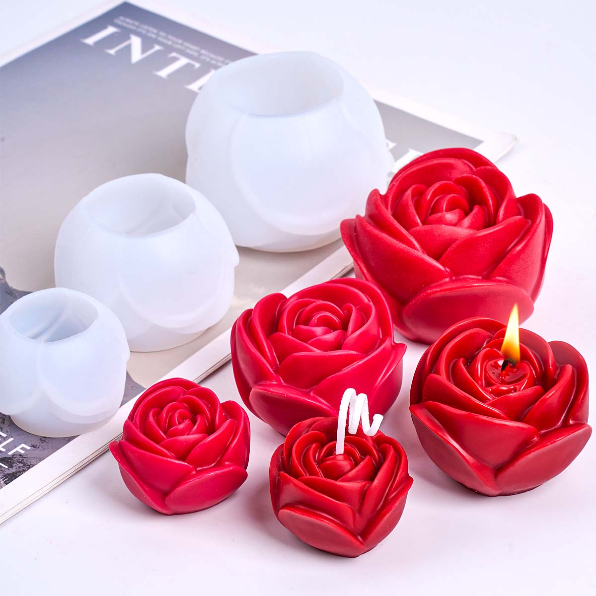 Home Fragrance Rose - 3D 花の形のシリコーンキャンドルモールド DIY ロマンチックなローズアロマ石鹸型石膏樹脂工芸品作り結婚式バレンタインデーデコ