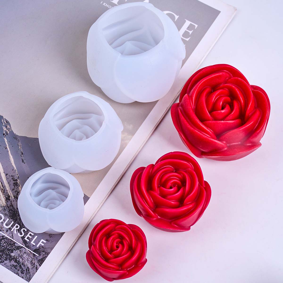 3D 花の形のシリコーンキャンドルモールド DIY ロマンチ - Home Fragrance Rose のレビューと価格