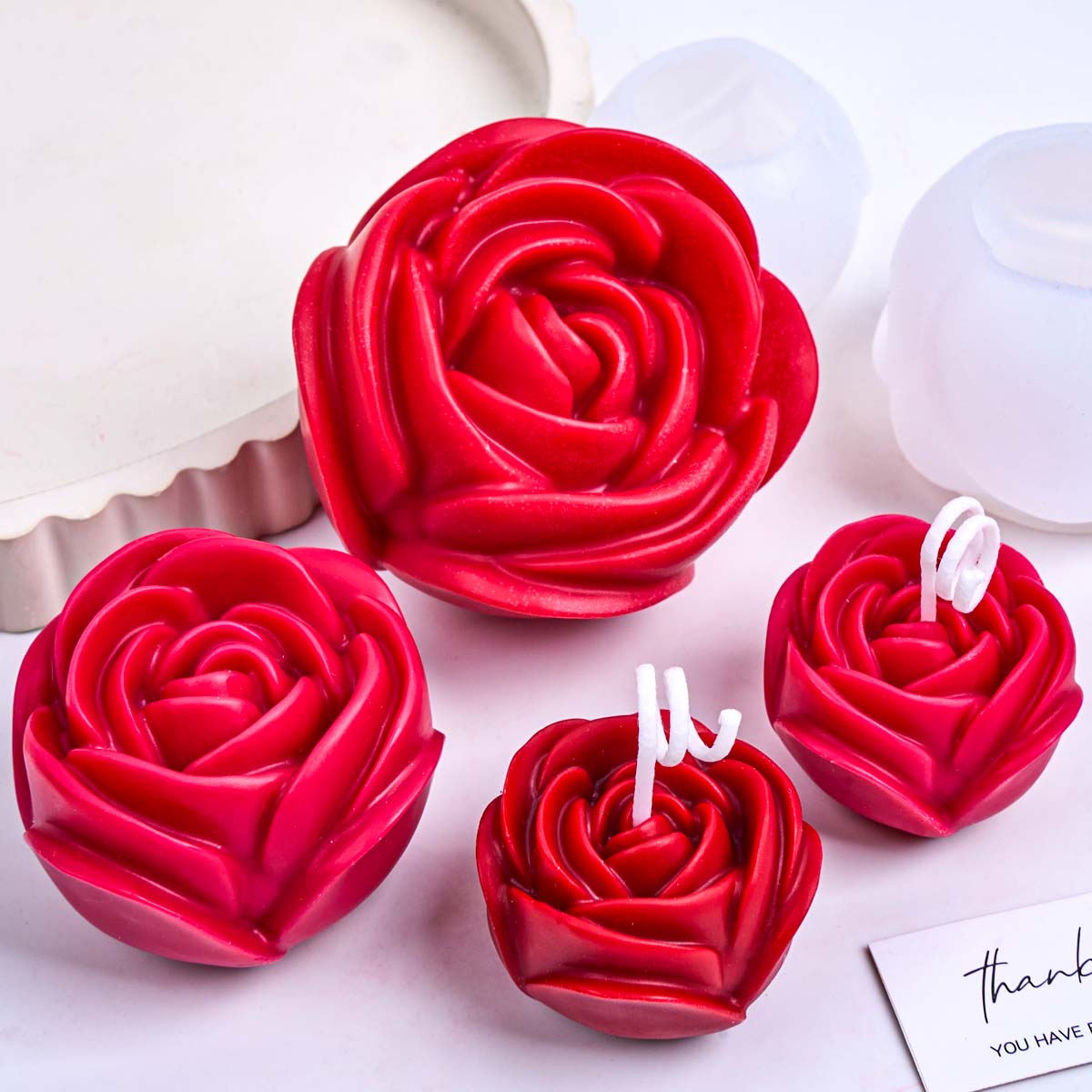 3D 花の形のシリコーンキャンドルモールド DIY ロマンチ - Home Fragrance Rose のレビューと価格